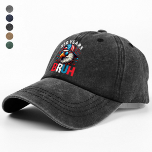 250 Years USA Bruh 250th Birthday 1776-2026 Eagle Flag Washed Denim Baseball Cap HA75 897332