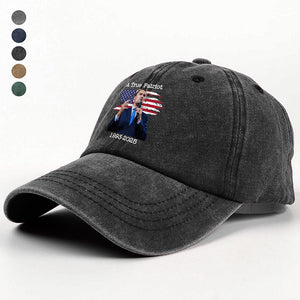 A True Patriot Charlie Kirk With US Flag Washed Denim Baseball Cap HO82 65910