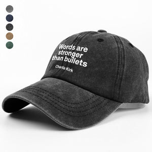 Words Are Stronger Than Bullets - Charlie Kirk Washed Denim Baseball Cap HO82 65836