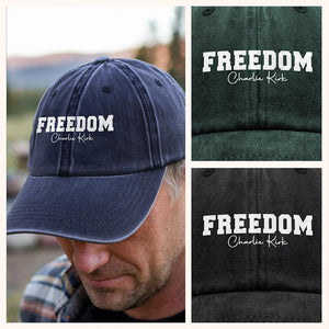 Freedom Charlie Kirk Washed Denim Baseball Cap HA75 64542