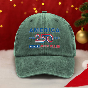 Custom Name 4th of July America 250 Washed Denim Baseball Cap LM32 895323