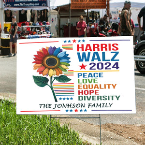 Custom Family Name Harris Walz 2024 Peace Love Equality Hope Diversity Yard Sign HO82 65052