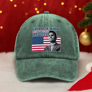 Charlie Kirk Rest In Peace 1993-2025 America Washed Denim Baseball Cap LM32 65625