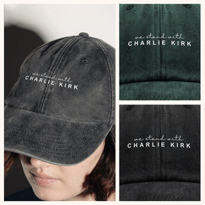 We Stand With Charlie Kirk Washed Denim Baseball Cap HO82 65866