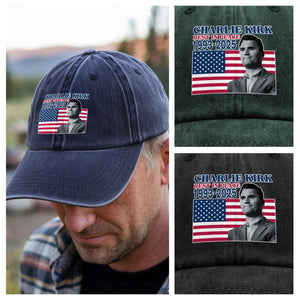 Charlie Kirk Rest In Peace 1993-2025 America Washed Denim Baseball Cap LM32 65625