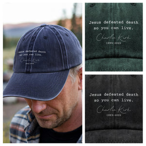 Patriotic Tribute to Charlie Kirk Remembrance Washed Denim Baseball Cap LM32 65713