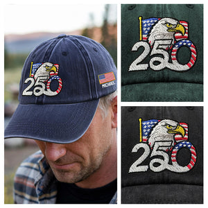 Personalized 250th Anniversary Washed Cap with Embroidered American Flag HO82 901162