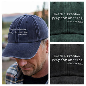 Faith & Freedom Pray for America Charlie Kirk Washed Denim Baseball Cap HA75 64456