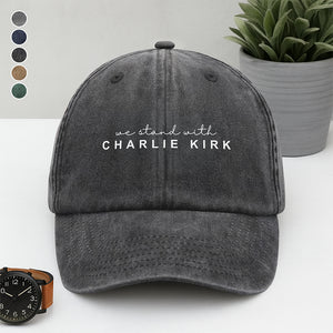 We Stand With Charlie Kirk Washed Denim Baseball Cap HO82 65866
