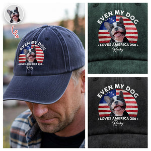 Custom Photo Even My Dogs Love America 250 Washed Denim Baseball Cap HO82 894720