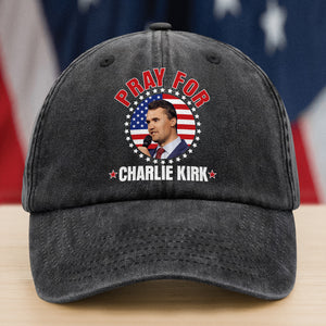 Pray for Charlie Kirk Washed Denim Baseball Cap HA75 64450