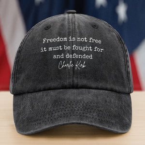 Freedom is Not Free Charlie Kirk Washed Denim Baseball Cap HA75 64502