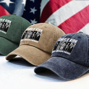Charlie Kirk Great American Patriot Washed Denim Baseball Cap HA75 64476