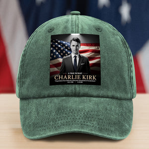 A True Patriot Charlie Kirk Memorial Washed Denim Baseball Cap CH07 67386