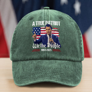 A True Patriot Charlie Kirk American Flag Washed Denim Baseball Cap We The People Cap CH07 67368