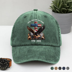 250 Years of Freedom 1776–2026 Eagle Patriotic Washed Denim Baseball Cap HO82 901272