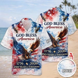 Custom Name Patriotic 250th Anniversary God Bless America Eagle 1776–2026 Hawaii Shirt HO82 901214