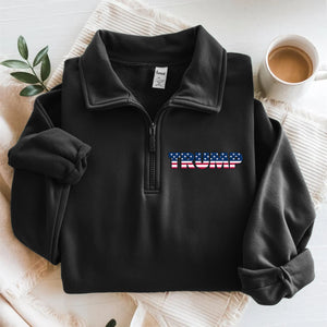 Trump Flag Text Printed Quarter Zip Sweater TH10 64619