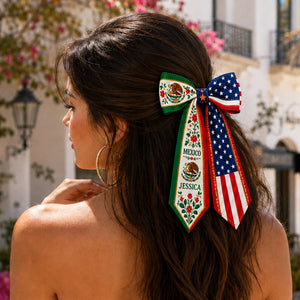Personalized Name Mexico And US Flag Ribbon Hair Bow K228 903370