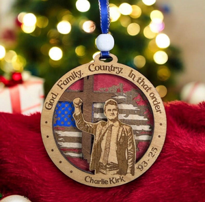 Charlie Kirk Memorial Ornament, Patriotic Wooden Keepsake with Flag & Cross TH10 64595