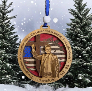 Charlie Kirk Memorial Ornament, Patriotic Wooden Keepsake with Flag & Cross TH10 64595
