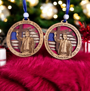 Charlie Kirk Memorial Ornament, Patriotic Wooden Keepsake with Flag & Cross TH10 64595