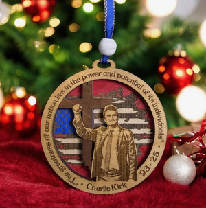 Charlie Kirk Memorial Ornament, Patriotic Wooden Keepsake with Flag & Cross TH10 64595
