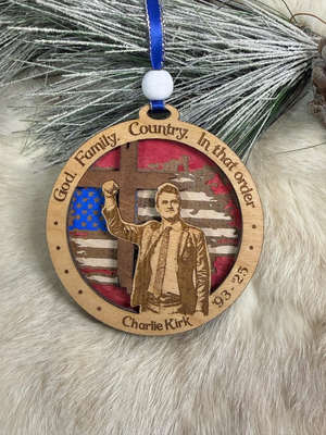 Charlie Kirk Memorial Ornament, Patriotic Wooden Keepsake with Flag & Cross TH10 64595