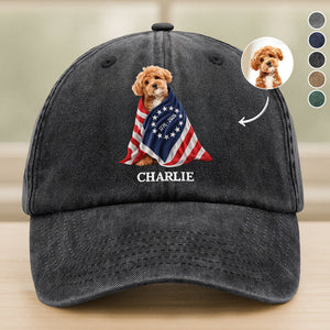 Custom Photo Dog Cat With America 250 Washed Denim Baseball Cap HO82 901260