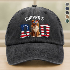 Personalized Dog Dad Ver US Flag Vintage Washed Denim Baseball Cap HO82 901254