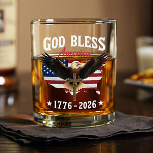 Patriotic 250th Anniversary God Bless America Eagle 1776–2026 Whiskey Glass HO82 900976