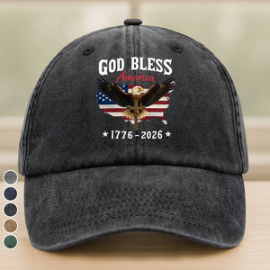 Patriotic 250th Anniversary God Bless America Eagle 1776–2026 Washed Denim Baseball Cap HO82 900978