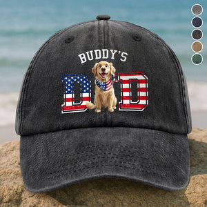 Personalized Dog Dad Ver US Flag Vintage Washed Denim Baseball Cap HO82 901254