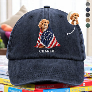 Custom Photo Dog Cat With America 250 Washed Denim Baseball Cap HO82 901260