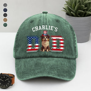 Personalized Dog Dad Ver US Flag Vintage Washed Denim Baseball Cap HO82 901254