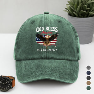 Patriotic 250th Anniversary God Bless America Eagle 1776–2026 Washed Denim Baseball Cap HO82 900978
