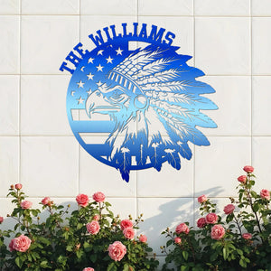 Custom Family Name Patriotic Native Eagle Metal House Metal Sign, Patriotic Wall Art HO82 901160