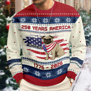 Custom Hero Dog With Flag 250 Years America 1776 - 2026 Ugly Sweater LM32 897143