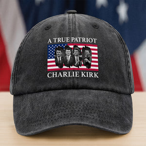 Charlie Kirk Memorial A True Patriot American Flag Washed Denim Baseball Cap CH07 67452