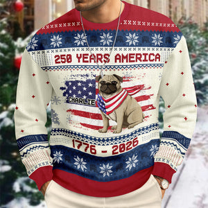 Custom Hero Dog With Flag 250 Years America 1776 - 2026 Ugly Sweater LM32 897143
