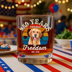 Custom Dog Photo 250 Years of Freedom EST. 1776 Whiskey Glass LM32 895325