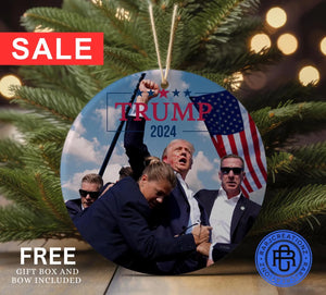 Donald Trump 2024, Christmas Tree Decor, Political Trends, Ceramic Ornament, Holiday Gift, Failed Attempt, Trump Shot, Gift for Her or Him.