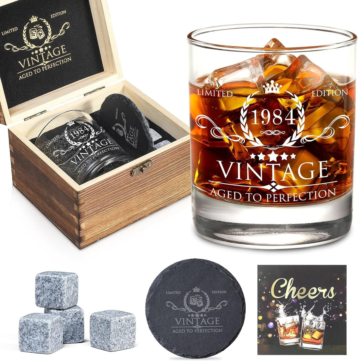 Retirement Gifts for Men Whiskey Glass Set - the Legend Has Retired 2024 - Retirement Party Decorations, Supplies - Gifts Ideas for Him, Dad, Husband, Friends - Wood Box & Whiskey Stones & Coaster