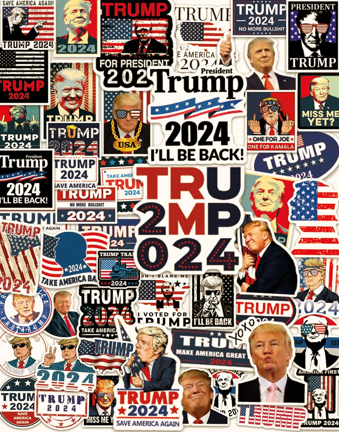 100 Pack Donald Trump 2024 Stickers (Large Size), Bumper Sticker, Trum RWB Zone