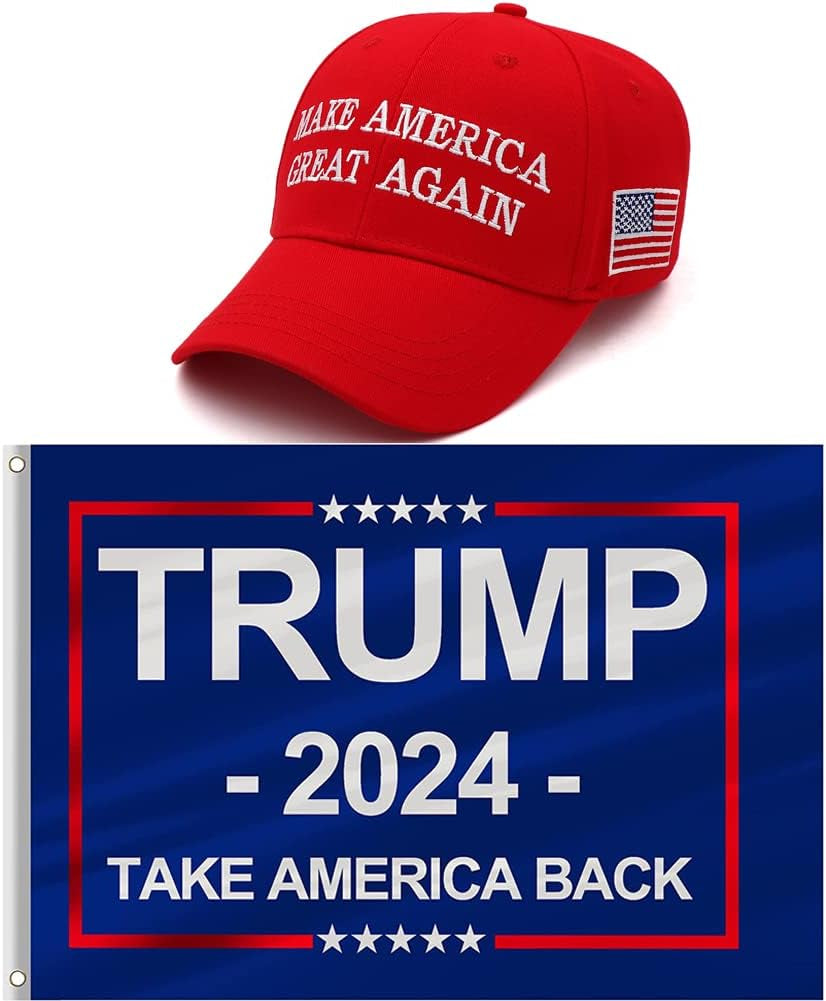 Trump 2024 MAGA Hat and Trump Flag Set, Trump 2024 Hat Take America Back Baseball Cap