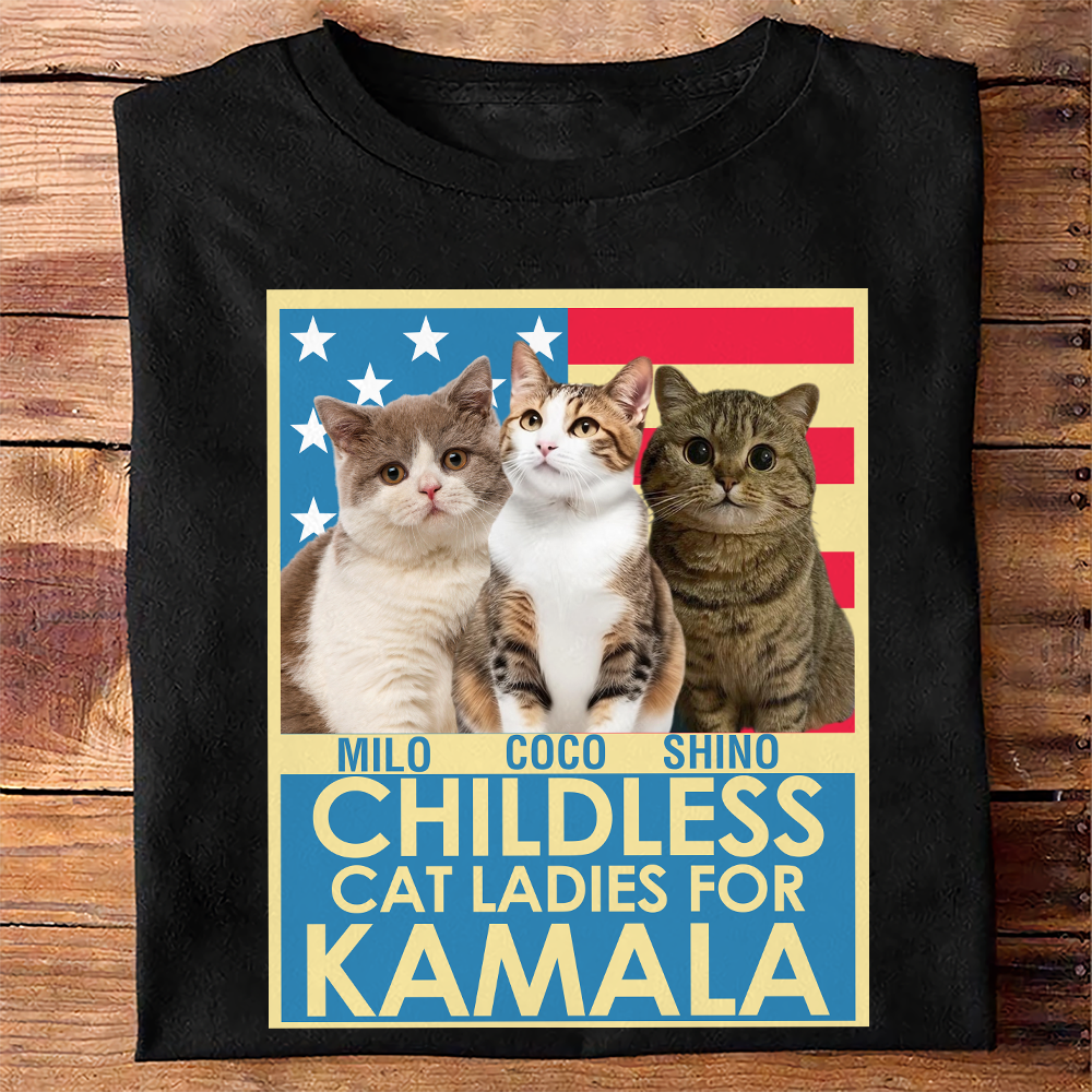 Custom Photo Childless Cat Ladies Kamala Dark Shirt HO82 65000