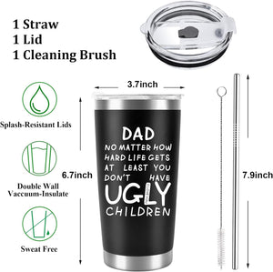 Fathers Day Dad Gifts from Daughter Son Wife, 20Oz Tumbler Coffee Travel Cup with Straws Lids - Birthday Christmas Anniversary Presents Idea for New Dad Bonus Dad Stepdad Papa Father in Law Husband