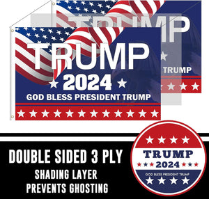 Trump 2024 Flag - 3 X 5 FT Double Sided 3 Ply "God Bless President Trump" Flags with 2024 Hanging Banners Set - Memorial Day Decorations - 4Th of July Decorations - Donald Trump Sign for Outdoor Home