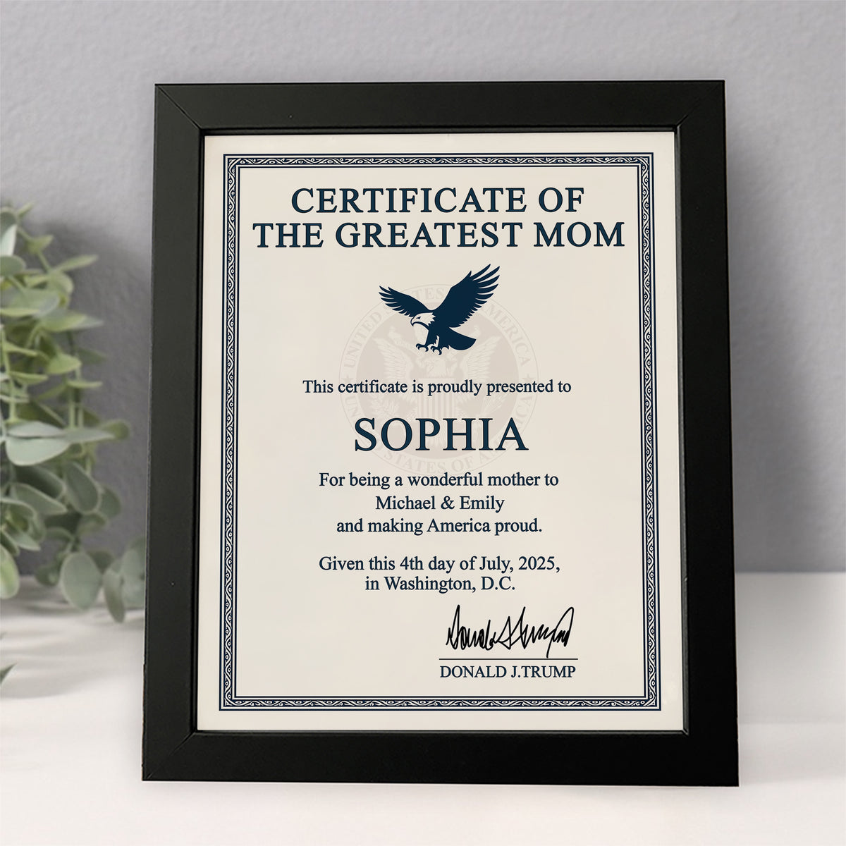 Personalized Certificate of The Greatest Dad, Mom Trump Picture Frame HA75 64610