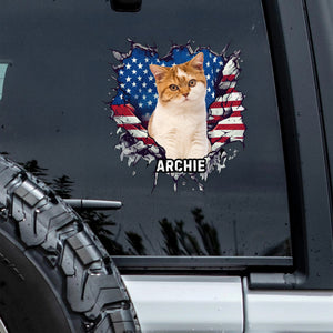 Custom Photo Dog Cat With American Flag Car Window Decal Sticker HA75 920370